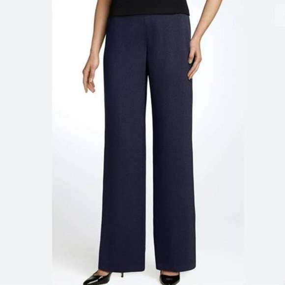 ST. JOHN Santana Knit Wide Leg Pants Navy Blue - Picture 1 of 3